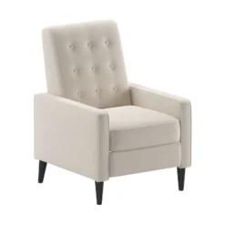 Emma And Oliver Jules Mid-Century Modern Button Tufted Upholstered Easy Pushback Recliner With Wooden Legs -Home office GUEST 5b19e91a 2a61 477f 9d40 f8b8af0904d2
