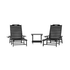 Emma And Oliver 3-Piece Indoor/Outdoor Set With 2 Poly Resin Adjustable Adirondack Loungers With Swivel Cup Holders And Folding Side Table -Home office GUEST 5c1f9f3e 9412 40c4 bed5 3049e1455f7b