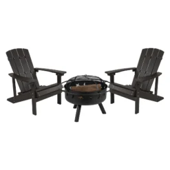 Emma And Oliver Three Piece Hartford Camping Set With Two Faux Wood Adirondack Chairs And Star And Moon Fire Pit With Mesh Cover -Home office GUEST 5caed6f9 ec39 4ccb 92f0 25466a7e3ed4
