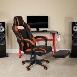 Emma And Oliver Black/Orange Ergonomic Gaming Chair -Recline Back/Arms, Footrest, Massaging Lumbar -Home office GUEST 5cd410f1 6eee 48e7 ab35 52cc2685c805