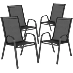 Emma And Oliver 4 Pack Outdoor Stack Chair With Flex Comfort Material - Patio Stack Chair -Home office GUEST 5d471a4d 5571 4e5a b24e 050268ed81ac