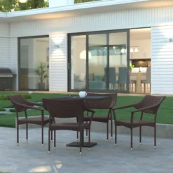 Emma And Oliver Modern All-Weather Patio Dining Chair With Fade And Weather Resistant PE Rattan And Reinforced Steel Frame -Home office GUEST 6017f8ab e2d6 41e1 8356 180e09535f5c