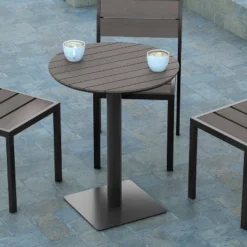 Emma And Oliver 24" Round Outdoor Dining Table With Faux Teak Poly Slats And Steel Frame -Home office GUEST 6049c5ea 09fb 4618 8e3b d2e38f6645ac