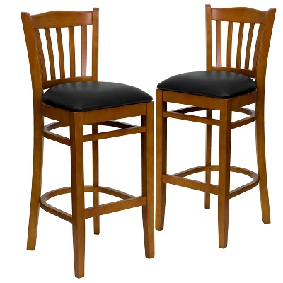 Emma And Oliver 2 Pack Vertical Slat Back Wooden Restaurant Barstool 10 Emma And Oliver 2 Pack Vertical Slat Back Wooden Restaurant Barstool - Image 10