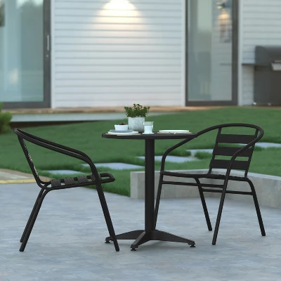 Emma And Oliver 23.5'' Round Aluminum Indoor-Outdoor Table Set With 2 Slat Back Chairs 1 Emma And Oliver 23.5'' Round Aluminum Indoor-Outdoor Table Set With 2 Slat Back Chairs