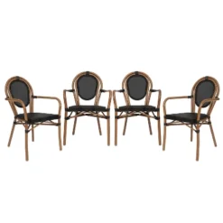 Emma & Oliver Massalia Set Of Four Indoor/Outdoor Stacking Thonet Bistro Style Chairs With Arms, Textilene Seat And Bamboo Finished Metal Frame -Home office GUEST 625b07f3 f707 4548 8a03 210293acb919