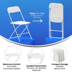 Emma And Oliver 4 Pack Of All-Weather, Extra Wide Contoured Plastic Folding Chairs With Metal Frame And 650 Lb. Static Weight Capacity -Home office GUEST 62ec50f0 960a 4fd5 b9de 4f6daff5891e