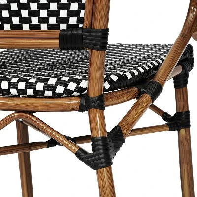 Emma & Oliver Soie Set Of Four Indoor/Outdoor Stacking Thonet Bistro Style Chairs With Arms, PE Rattan Seat And Bamboo Finished Metal Frame 12 Emma & Oliver Soie Set Of Four Indoor/Outdoor Stacking Thonet Bistro Style Chairs With Arms, PE Rattan Seat And Bamboo Finished Metal Frame - Image 12