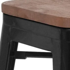 Emma And Oliver 24"H Backless Black Metal Counter Height Stool With Wood Seat -Home office GUEST 64e08749 de0d 464e b42d 2517f099bc5f