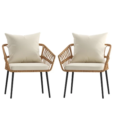 Emma And Oliver Indoor/Outdoor Bohemian Natural Rattan Rope Patio Chairs With Open Weave Design And Removable Plush Cushions 4 Emma And Oliver Indoor/Outdoor Bohemian Natural Rattan Rope Patio Chairs With Open Weave Design And Removable Plush Cushions - Image 4