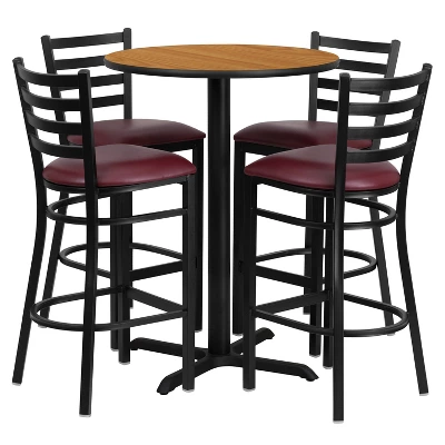 Emma And Oliver 30" Round Laminate Table Set With X-Base And 4 Ladder Back Stools 11 Emma And Oliver 30" Round Laminate Table Set With X-Base And 4 Ladder Back Stools - Image 11