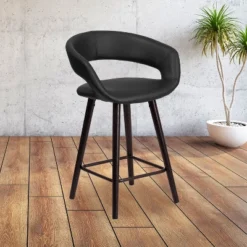 Emma And Oliver 24"H Cappuccino Wood Rounded Open Back Counter Height Stool