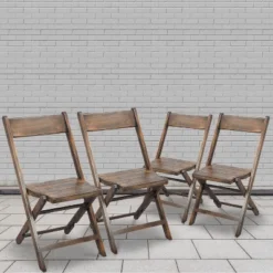 Emma And Oliver Slatted Wood Folding Wedding Chair - Event Chair - Antique Black, Set Of 4