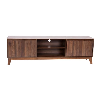 Emma And Oliver Mid-Century Modern Wooden TV Stand With Soft Close Doors, Shelf, Cord Management Hole And Tapered Legs 4 Emma And Oliver Mid-Century Modern Wooden TV Stand With Soft Close Doors, Shelf, Cord Management Hole And Tapered Legs - Image 4