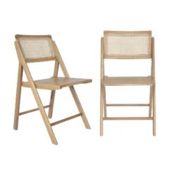 Emma And Oliver Set Of 2 Cane Rattan Folding Chairs With Solid Wood Frames And Seats And Breathable Woven Rattan Backrest -Home office GUEST 6b1175cf 6c04 4b0e 9262 6acea2e04104