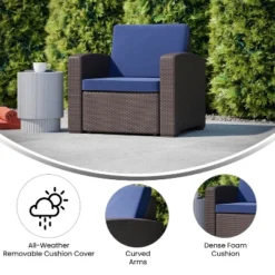 Emma And Oliver Faux Rattan Chair With All-Weather Cushion -Home office GUEST 6b9a06db caf6 43d8 bacd a2e9ad286b90