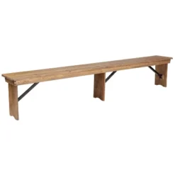 Emma And Oliver 8' X 12" Antique Rustic Solid Pine Folding Farm Bench - Portable Bench -Home office GUEST 6bfebc4c 92ed 4e58 b81e c6ad46a9b7bb