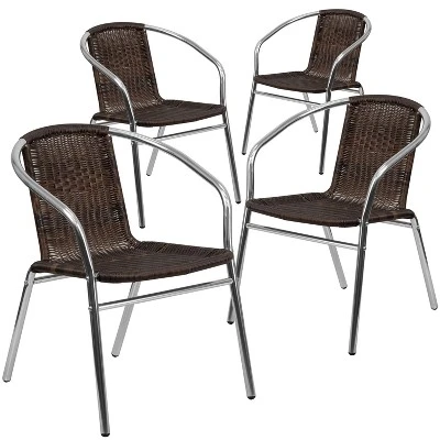 Emma And Oliver 4 Pack Aluminum And Rattan Commercial Indoor-Outdoor Restaurant Stack Chair 11 Emma And Oliver 4 Pack Aluminum And Rattan Commercial Indoor-Outdoor Restaurant Stack Chair - Image 11