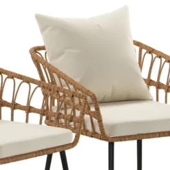 Emma And Oliver Indoor/Outdoor Bohemian Natural Rattan Rope Patio Chairs With Open Weave Design And Removable Plush Cushions 8 Emma And Oliver Indoor/Outdoor Bohemian Natural Rattan Rope Patio Chairs With Open Weave Design And Removable Plush Cushions -Home office GUEST 6e06d4b1 50c5 4b90 85fe 8ccf4e0b60cc