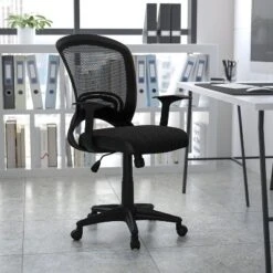 Emma And Oliver Mid-Back Designer Black Mesh Swivel Task Office Chair With Arms
