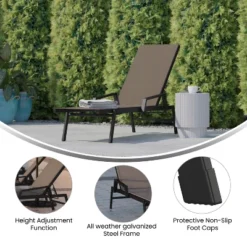 Emma And Oliver Textilene Adjustable 5 Position Patio Chaise Lounge With Armrests And Metal Frame -Home office GUEST 6f11bbd0 ee47 4a64 92ee d7f385f7cce4