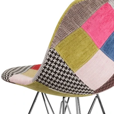 Emma And Oliver Milan Patchwork Fabric Chair With Chrome Base 2 Emma And Oliver Milan Patchwork Fabric Chair With Chrome Base - Image 2
