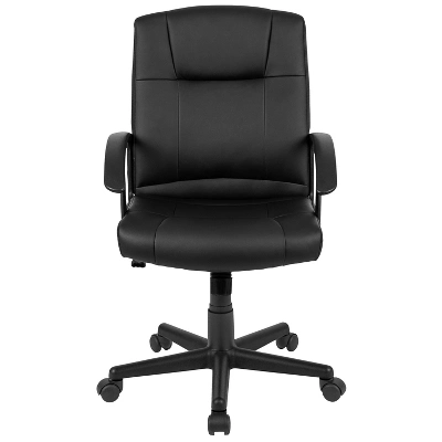 Emma And Oliver Mid-Back Black LeatherSoft-Padded Task Office Chair With Arms 2 Emma And Oliver Mid-Back Black LeatherSoft-Padded Task Office Chair With Arms - Image 2