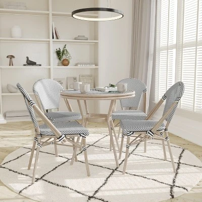 Emma & Oliver Massalia Indoor/Outdoor Bistro Style 31.5 In. Table With Textilene, Glass Top, And Four Chairs - Metal Frame 1 Emma & Oliver Massalia Indoor/Outdoor Bistro Style 31.5 In. Table With Textilene, Glass Top, And Four Chairs - Metal Frame