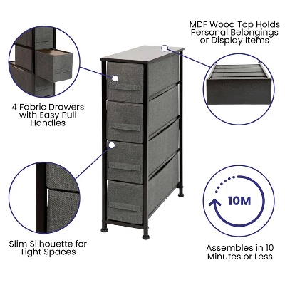Emma And Oliver 4 Drawer Vertical Slim Storage Dresser-Wood Top & Fabric Pull Drawers 2 Emma And Oliver 4 Drawer Vertical Slim Storage Dresser-Wood Top & Fabric Pull Drawers - Image 2