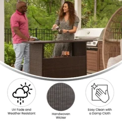 Emma And Oliver Wicker Rattan Counter Height Bar Table For Indoor/Outdoor Use With Inner Shelf And Bar Top -Home office GUEST 75154f37 ea5e 4608 a52a 2a82e5eef310