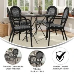 Emma & Oliver Colmar Set Of Four Indoor/Outdoor Stacking Thonet Bistro Style Chairs With Arms, PE Rattan Seat And Finished Metal Frame -Home office GUEST 756d2f48 ea07 402e a338 92ecadc88dc8
