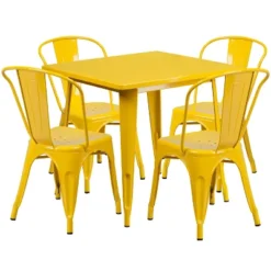 Emma And Oliver Commercial Grade 31.5" Square Metal Indoor-Outdoor Table Set With 4 Stack Chairs -Home office GUEST 769baca1 b113 4d81 8597 59e61d40ed4b