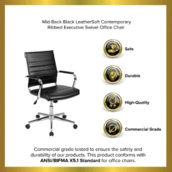 Emma And Oliver Mid-Back LeatherSoft Ribbed Executive Swivel Office Chair - Desk Chair 25 Emma And Oliver Mid-Back LeatherSoft Ribbed Executive Swivel Office Chair - Desk Chair -Home office GUEST 769e4952 3555 4963 8344 f2da3ec1e3fa