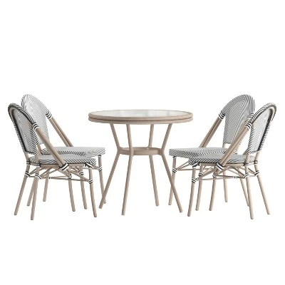 Emma & Oliver Massalia Indoor/Outdoor Bistro Style 31.5 In. Table With Textilene, Glass Top, And Four Chairs - Metal Frame 10 Emma & Oliver Massalia Indoor/Outdoor Bistro Style 31.5 In. Table With Textilene, Glass Top, And Four Chairs - Metal Frame - Image 10