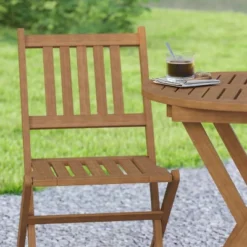 Emma And Oliver All-Weather Three Piece Solid Acacia Wood Patio Bistro Set With Two Folding Chairs And Table -Home office GUEST 778c8d4d ff3e 41d5 ad6f 8a67586100c0