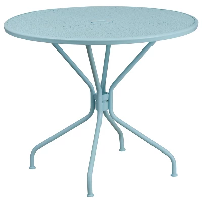 Emma And Oliver Commercial Grade 35.25" RD Indoor-Outdoor Steel Patio Table - Umbrella Hole 10 Emma And Oliver Commercial Grade 35.25" RD Indoor-Outdoor Steel Patio Table - Umbrella Hole - Image 10