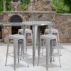 Emma And Oliver Commercial Grade 30" Round Metal Indoor-Outdoor Bar Table Set, 4 Backless Stools
