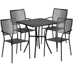 Emma And Oliver Commercial Grade 28" Square Metal Garden Patio Table Set W/ 4 Square Back Chairs -Home office GUEST 78d799cb 7aa9 404f 9360 5293eca81b8f