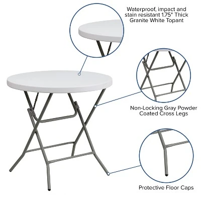 Emma And Oliver 2.63-Foot Round Granite White Plastic Folding Table - Event Table 2 Emma And Oliver 2.63-Foot Round Granite White Plastic Folding Table - Event Table - Image 2