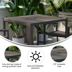 Emma And Oliver Square All-Weather Faux Teak Patio Dining Table With Steel Frame - Seats 4 -Home office GUEST 798b1981 458c 4c7a 96d6 816303203ae8