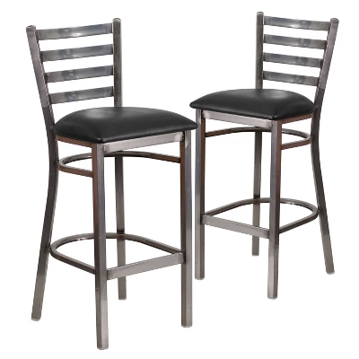 Emma And Oliver 2 Pack Clear Coated Ladder Back Metal Restaurant Barstool 9 Emma And Oliver 2 Pack Clear Coated Ladder Back Metal Restaurant Barstool - Image 9