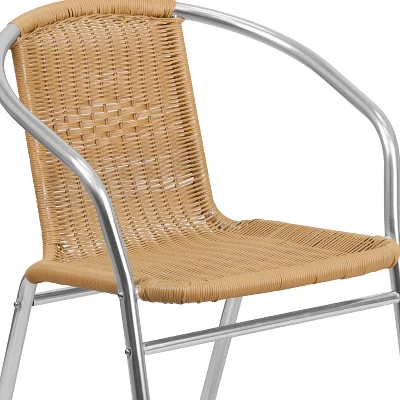 Emma And Oliver 4 Pack Aluminum And Rattan Commercial Indoor-Outdoor Restaurant Stack Chair 6 Emma And Oliver 4 Pack Aluminum And Rattan Commercial Indoor-Outdoor Restaurant Stack Chair - Image 6