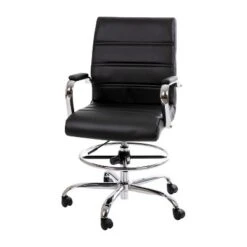 Emma And Oliver Mid-Back LeatherSoft Drafting Chair With Adjustable Foot Ring And Chrome Base -Home office GUEST 7a9a7a01 097c 4607 b76b 21a46ddd5a0f