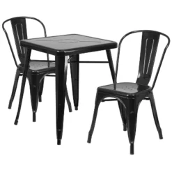 Emma And Oliver Commercial Grade 23.75" Square Metal Indoor-Outdoor Table Set W/ 2 Stack Chairs -Home office GUEST 7abe6f65 c034 4a7b b8f6 f573b9e874d4