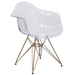 Emma And Oliver 2 Pack Transparent Side Chair With Arms And Gold Base - Accent & Side Chair -Home office GUEST 7b01218f 0c5f 40e1 84fe 2415e8211bae