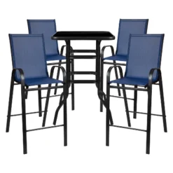 Emma And Oliver 5 Piece Outdoor Bar Height Set-Glass Patio Bar Table-All-Weather Barstools -Home office GUEST 7c404e1a 0d93 40c4 b928 e973c1d4bbc6