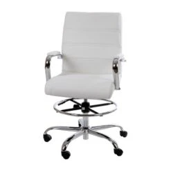 Emma And Oliver Mid-Back LeatherSoft Drafting Chair With Adjustable Foot Ring And Chrome Base -Home office GUEST 7ccab544 af09 49c3 82c2 e64ac86c7c8f