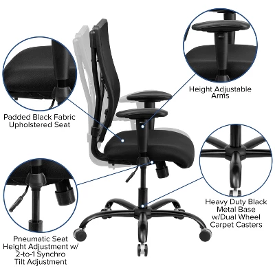 Emma And Oliver 400 Lb. Big & Tall Black Mesh Swivel Ergonomic Office Chair With Adjustable Arms 2 Emma And Oliver 400 Lb. Big & Tall Black Mesh Swivel Ergonomic Office Chair With Adjustable Arms - Image 2