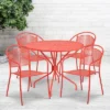 Emma And Oliver Commercial 35.25" Round Metal Garden Patio Table Set W/ 4 Round Back Chairs