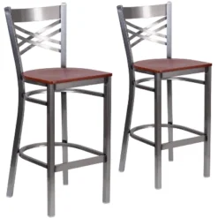 Emma And Oliver 2 Pack Clear Coated "X" Back Metal Restaurant Barstool -Home office GUEST 7ebbbb7e 1d33 4052 a9bf 837310f80ff6